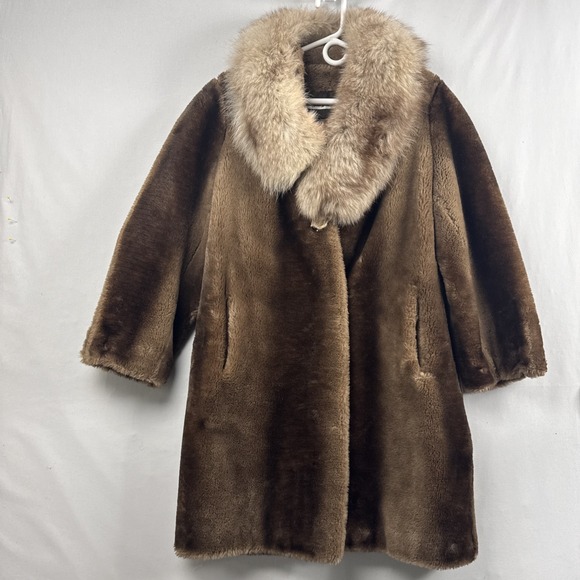 Vintage Neiman Marcus Carol Horn Faux Fur Coat Size 8 Mink Collar Old Money - Picture 1 of 16